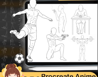 Procreate Anime Male Pose Stamps: Manga Actionfigur Pinsel (PDF-Anleitung enthalten)