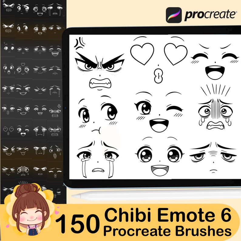 Procreate Chibi Emote Brushes: Anime Manga Head Stamps (digital ...