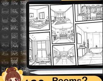Procreate Room Stamps: 120 Interior Backgrounds (Digital Download)