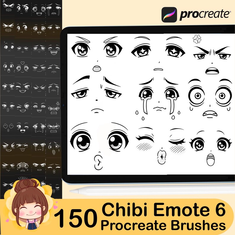 Procreate Chibi Emote Brushes: Anime Manga Head Stamps (digital ...