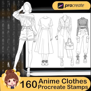 160 Procreate Anime Clothes Stamp, Anime Costumes,Clothes Brushes Procreate Chibi Maker Character, Maker Manga Kawaii Cute