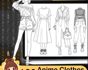 Procreate Anime Clothes Stamps: Chibi Maker Brushes (Digital Nedladdning)