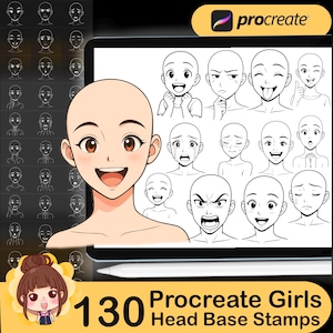 130 Procreate Mädchen Kopf Basis Stempel, Procreate Weiblicher Kopf Anleitung Stempel, Procreate Frauen Kopf Referenz, Procreate Porträt
