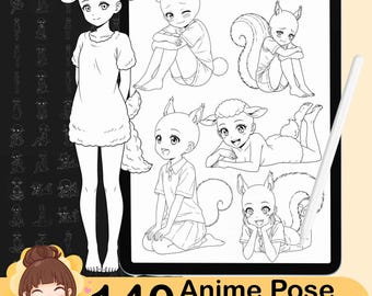 140 Anime Girl Pose Briefmarken | Procreate Manga Zeichnung Anleitung