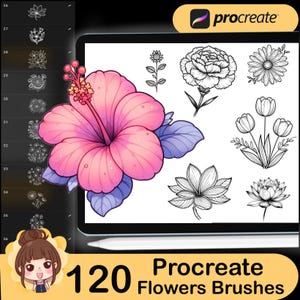 120 Procreate Flower Stamps, Floral Procreate, Botanical, Flower Stamps, and Procreate Flower Brushes