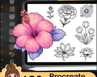 120 Botanical Procreate Stamps, Floral Stamp Brush Set, Wildflower & Leaves, Flower Brushes for Procreate, Commercial Use, Digital Download