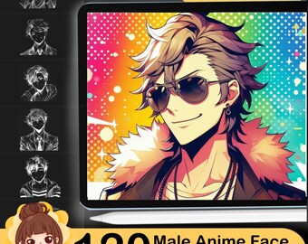 120 Anime Male Face Stamps: Procreate Brush (Digital Download)