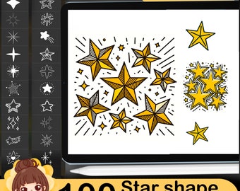 100 stempli w kształcie gwiazdek: pędzel Procreate (pobranie cyfrowe)