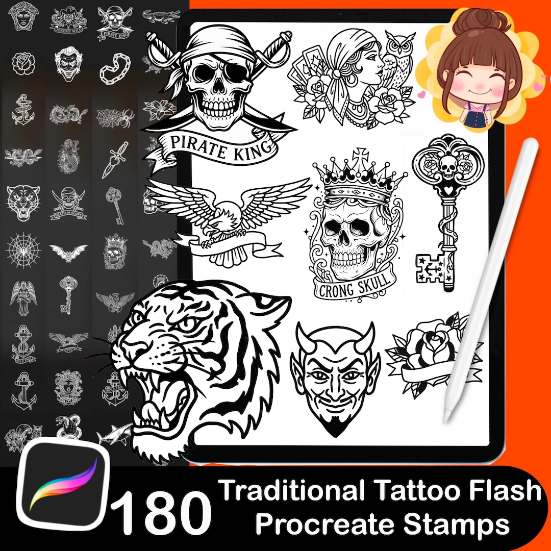 Traditional Tattoo Flash Procreate Brushes | Old School Tattoo Art ...