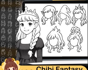 130 Procreate Chibi Fantasy Haarbürsten Stempel (PDF)