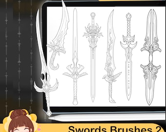 140 Fantasy Sword Procreate Brushes - Tattoo Stamps Bundle