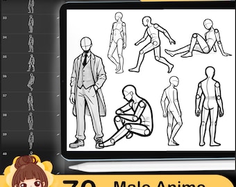 70 Male Anime Poses: Procreate Brush Stamps (Digital Download)