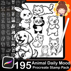 195 Kawaii Animal Mood Stamps, Procreate Daily Journal Icons (Digital Download)