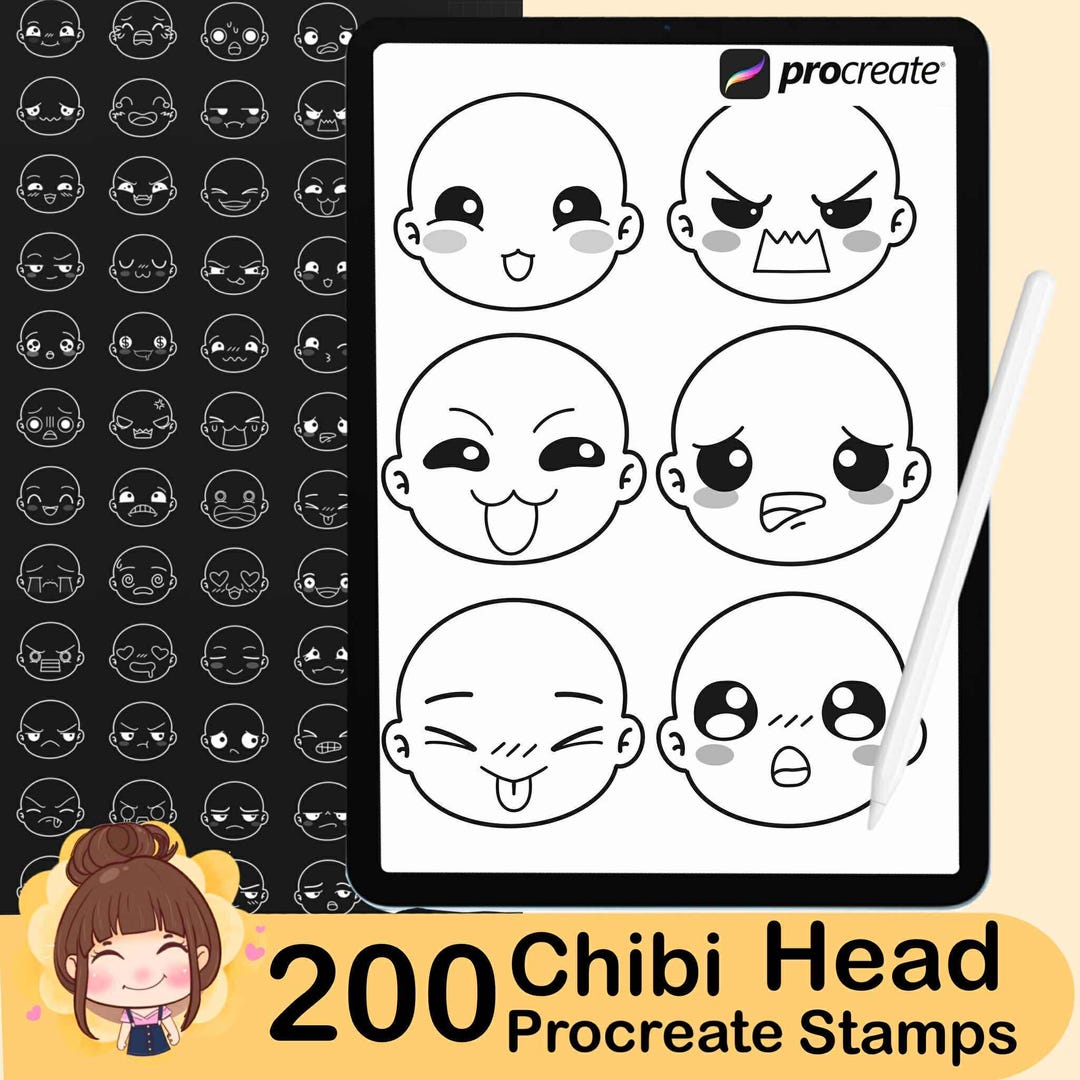 200 Chibi Head Procreate Stamps, Face Brushes (set 2) - Etsy