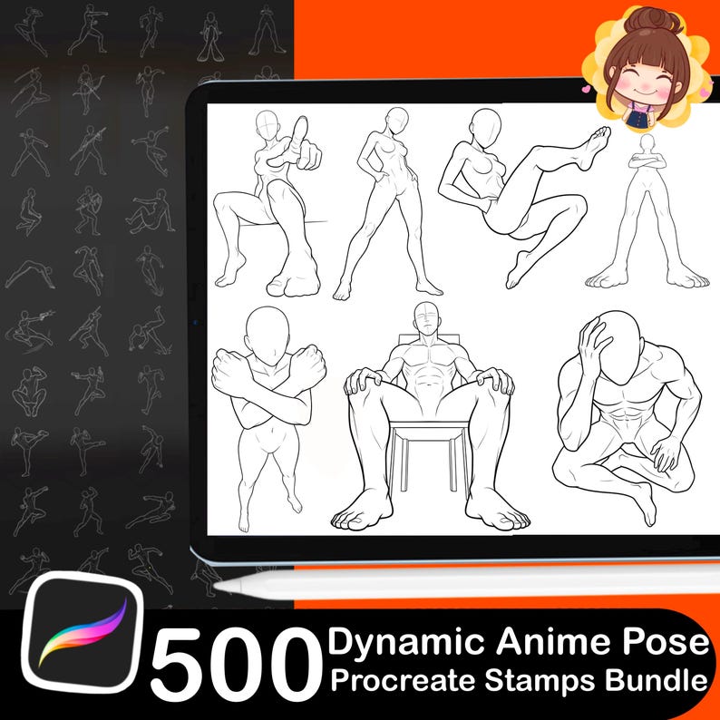 500 modelli dinamici di pose anime per Procreate / Azione, combattimento, riferimento manga (strumento di disegno per iPad) immagine 6