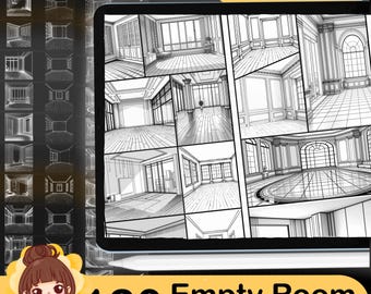120 Procreate Empty Room Stamps: Backgrounds, Sketches (Digital Download)