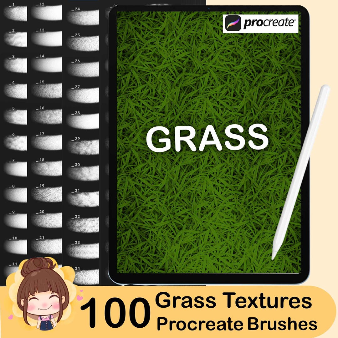 100 Procreate Grass Texture Brushes | Seamless Green Grass, Wild Meadow ...