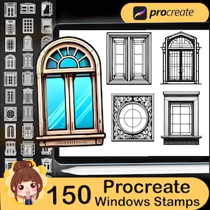 150 Procreate Window Stamps , Procreate Double-Hung Windows Stamps , Procreate Single-Hung Windows Stamps , Procreate Vintage Windows Stamp