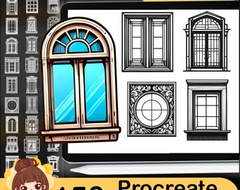 Windows Procreate Stamps Brush Set, Architecture Window Stamp Brushes for iPad, Digital Stamps Tattoo Design, Sketching