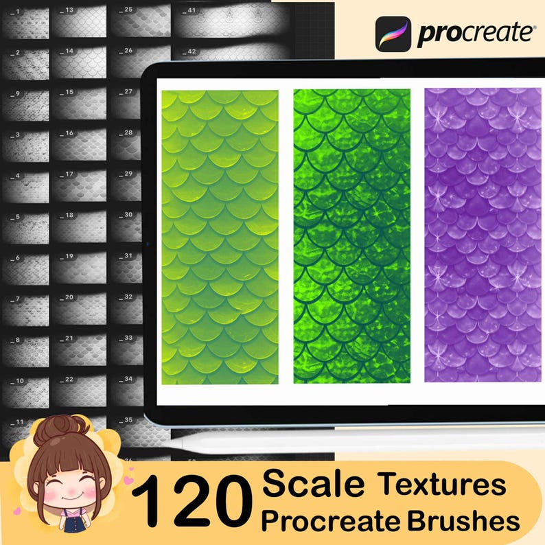 120 Scale Procreate Brushes | Mermaid, Fish, Dragon Textures - Etsy