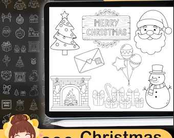 200 Christmas Procreate Stamps, Ornament Brush Set (Digital Download)