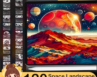 宇宙風景のProcreateスタンプ120種類：銀河シーンブラシ