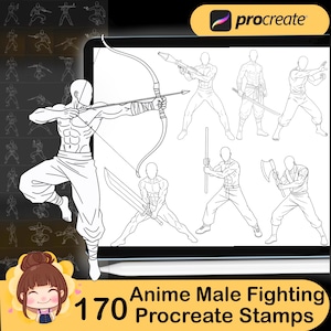 170 Procreate Male Fighting Stamp Brushes,Procreate Anime Fight Body Poses,Procreate Lineart Stamps Set,Manga male,Male Pose Stamps, Anime