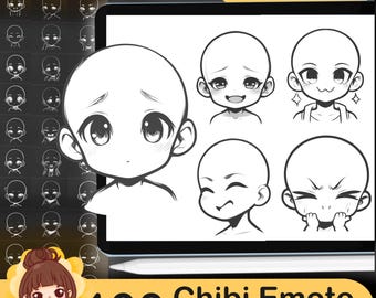 100 Chibi Emote Procreate Brushes: Anime Manga Head Stamps