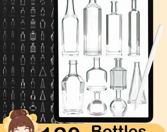 120 Procreate Glass Bottle Stamps | Potion, Perfume, Wine Jars (Digital Download)