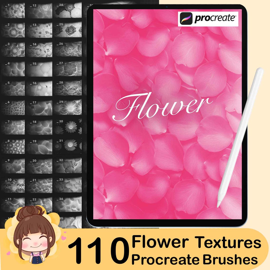 110 Flower Petal Texture Procreate Brushes | Seamless Rose & Cherry ...