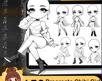 150 Procreate Chibi Girl Poses Stempel Pinsel (Digitaler Download)