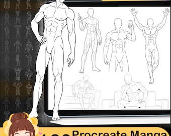 Procreate Manga Male Pose Stamps: Anime Zeichnung Pinsel (Digitaler Download)