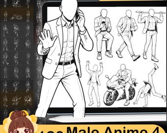 120 Procreate Männliche Anime Posen: Basis Skizzen, Pinselanleitung (Digitaler Download)
