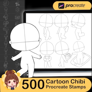 500+ Procreate Cartoon Chibi Stamps, Chibi Körper, Chibi Auge, Chibi Haarbürste für Procreate, Cartoon Chibi Stempel für Procreate
