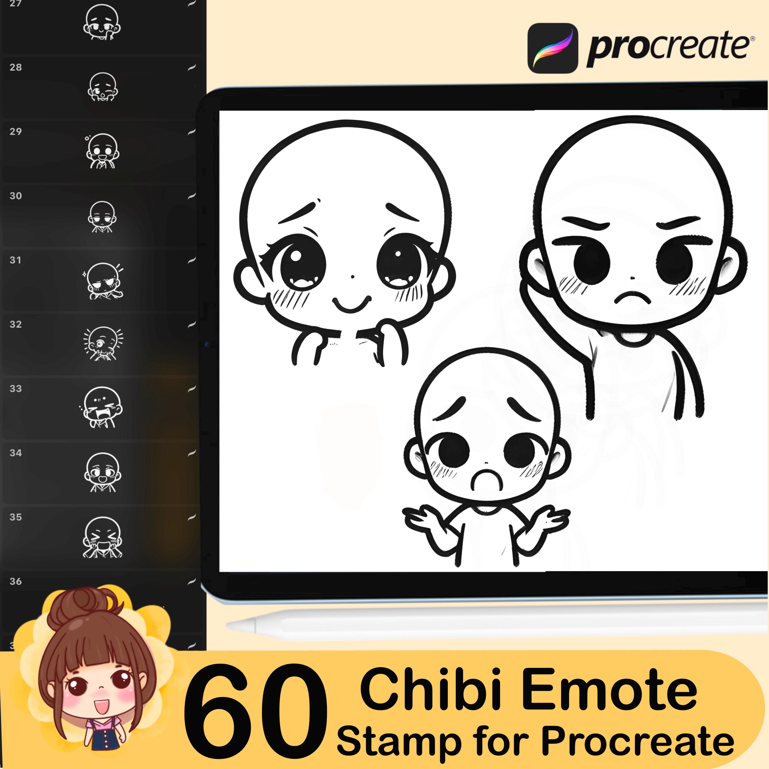 60 Chibi Emote Bases Stamps for Procreate, Anime Figure, Brushes ...