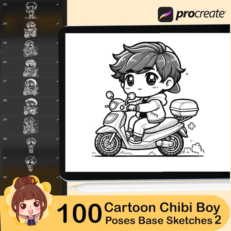 100 Procreate Chibi Boy Poses: Cartoon Character Stamps (brush Guide ...