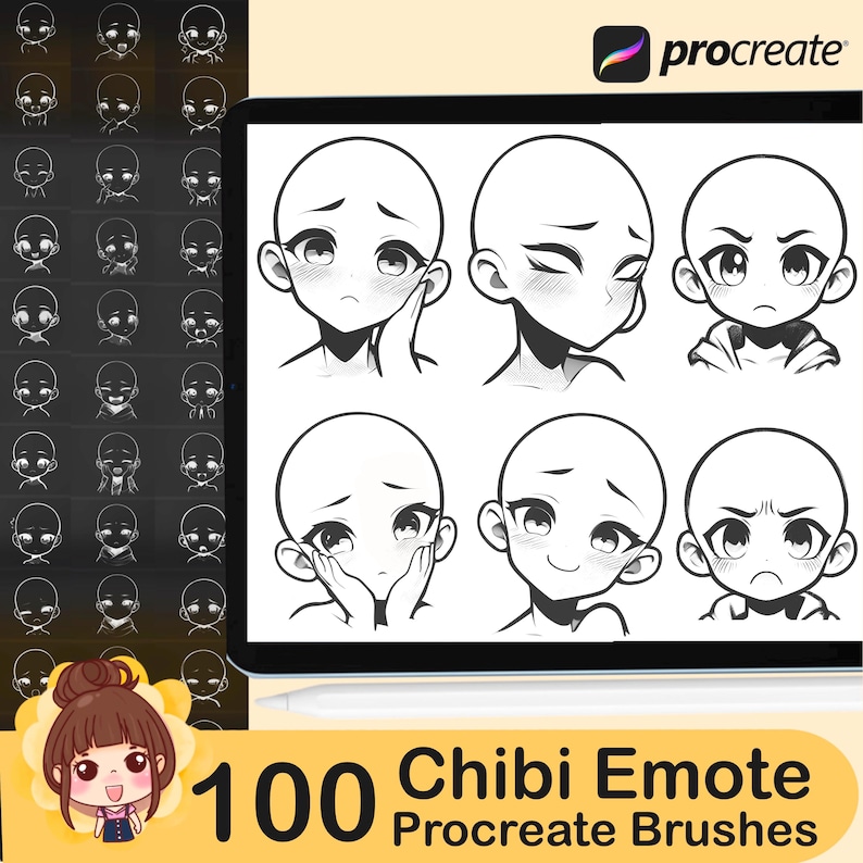 100 Chibi Emote Procreate Brushes: Anime Manga Head Stamps - Etsy Canada