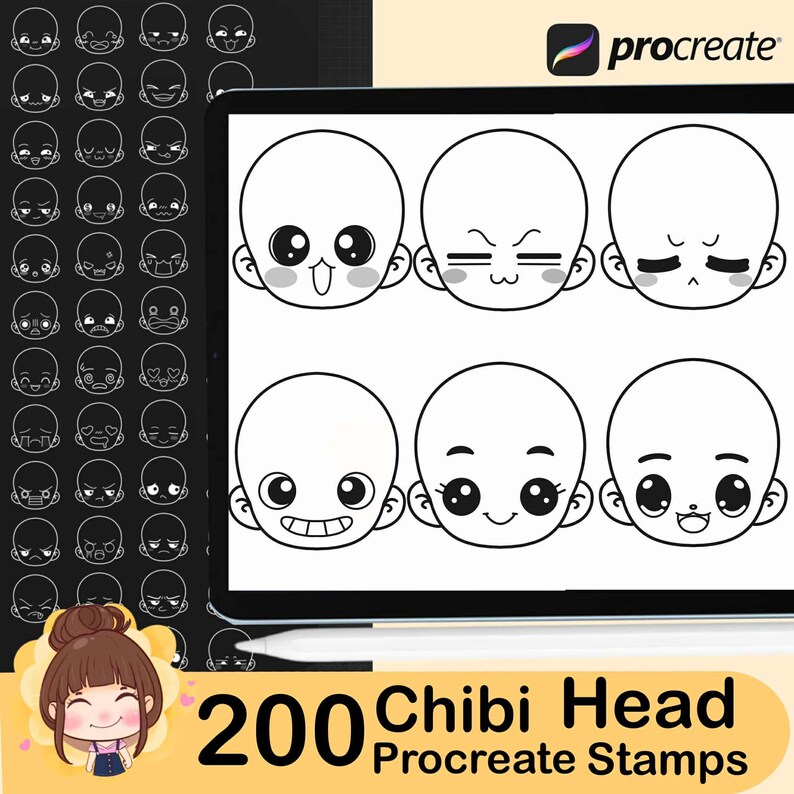 200 Chibi Head Procreate Stamps (digital Download) - Etsy