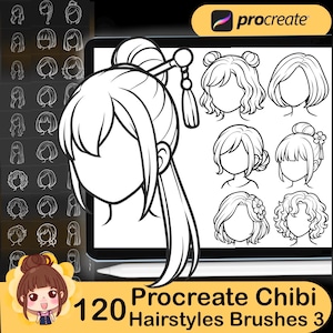 120 Procreate Chibi Hairstyle Brushes: Stamp Set 3 (Digital Download)