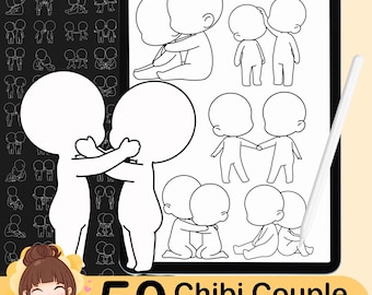 50 Chibi Couple Poses Stamps, Procreate Brushes (Digital Download)