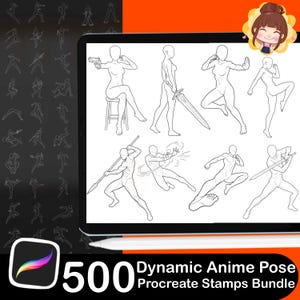 500 modelli dinamici di pose anime per Procreate / Azione, combattimento, riferimento manga (strumento di disegno per iPad) immagine 3
