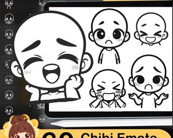 60 Chibi Emote Bases Stamps for Procreate, Anime Figure, Brushes, Twitch Emotes, Discord, sketch