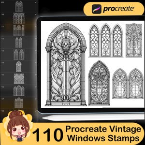 110 Procreate Vintage Windows Stamps , Windows Brush , Window pattern Brushes , Procreate Windows art Stamps