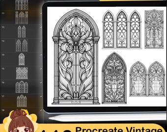 110 Vintage Windows Procreate Stamps: Brush Set (Digital Download)