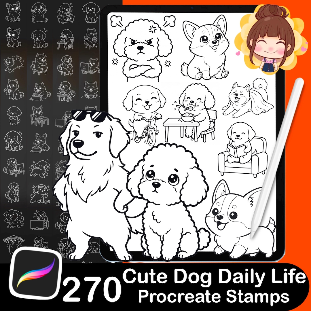 270 Dog Daily Life Procreate Stamps | Kawaii Puppy Anime Clipart ...