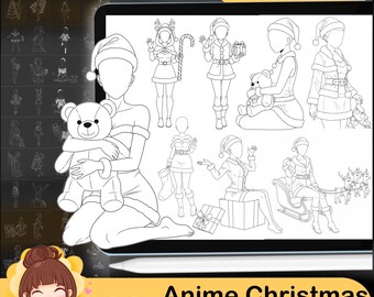 Anime Christmas Procreate Brushes, Figure Stamps (Digital Brushes)