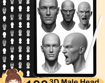 100 Procreate 3D Männerkopf Stempel Pinsel (Digitaler Download)