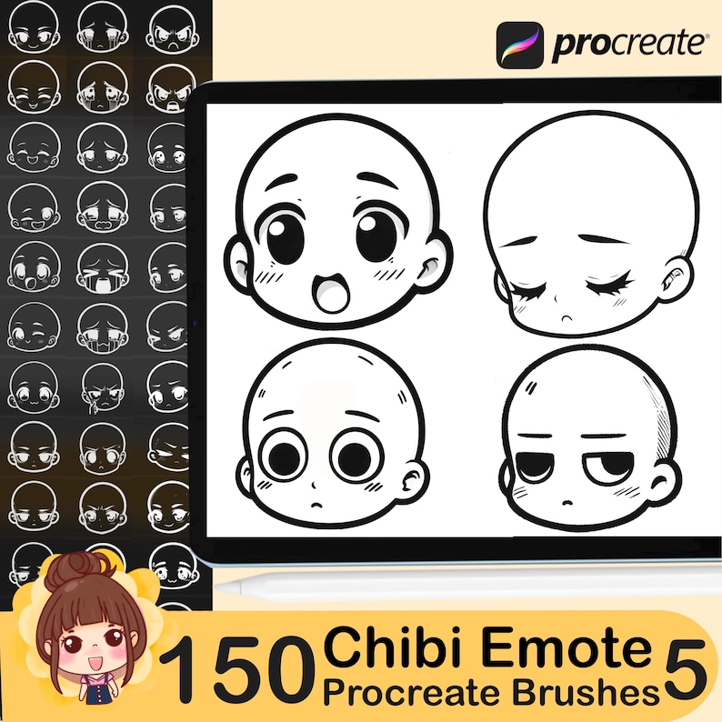 150 Procreate Chibi Emote Brushes: Anime Manga Face Stamps - Etsy Canada
