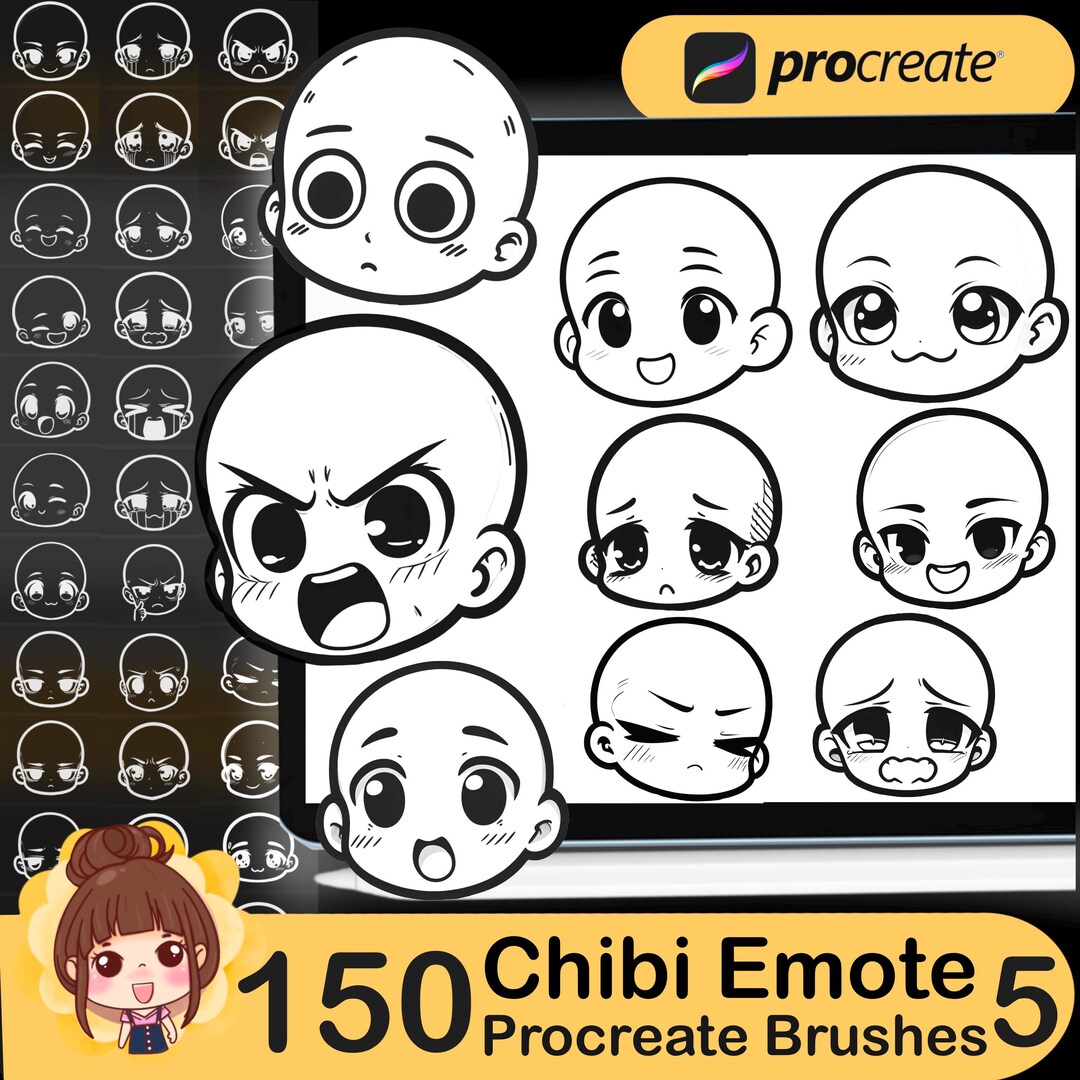 150 Procreate Chibi Emote Brushes: Anime Manga Face Stamps - Etsy