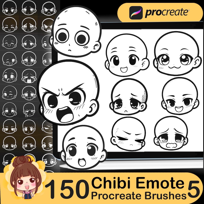 150 Procreate Chibi Emote Brushes: Anime Manga Face Stamps - Etsy Canada